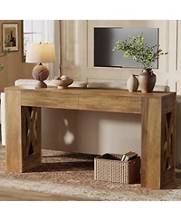 Slickblue Sofa Console Table with 2 Drawers and X-Shaped Legs, Narrow Design