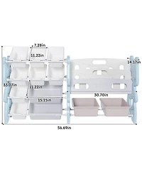 Rainsken Kids Bookshelf, Toy Storage Organizer with 12 Toy Bins and 2 Tier Display Rack for Playroom, Bedroom