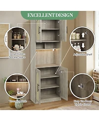 homfan 71 Inch Tall Kitchen Pantry Cabinet - Farmhouse Oak Hutch Storage with Led and Rgb Light, Microwave Shelf, Adjustable Shelves