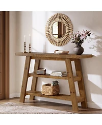 Slickblue Farmhouse Solid Wood Console Table with 3-Tier Storage Shelves