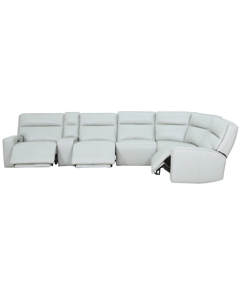 Zackary 6-Piece L Shape Leather Sectional with 3 Power Motion & Console, Macy's Exclusive