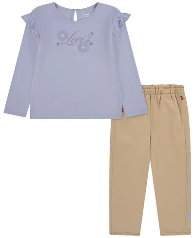 Levi's Baby Girls' Ruffle Knit Top and Fleece Pants, 2-Piece Set