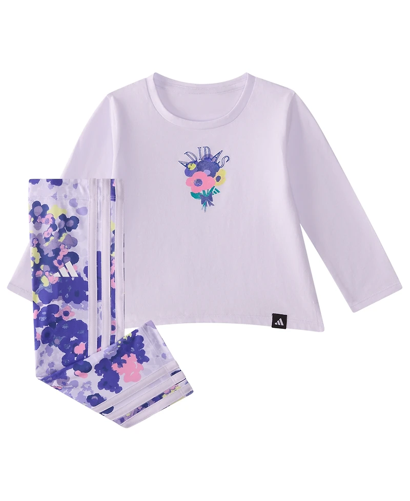 adidas Baby Girls' Long-Sleeve T-Shirt and Pants, 2-Piece Set