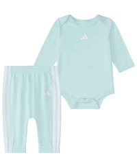adidas Baby Girls' Long-Sleeve Bodysuit and Pants, 2-Piece Set