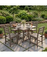 Streamdale Furniture 5-Piece Antique Wood Hdpe Outdoor Patio Dining Set with Square Table