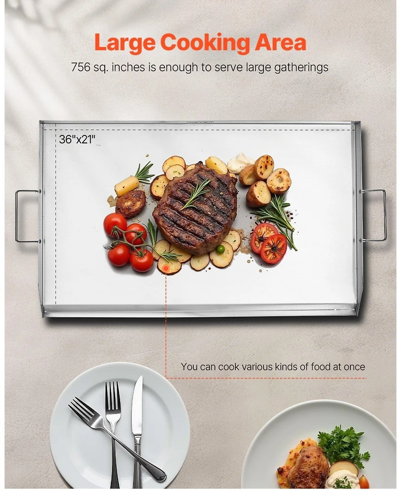 Cozito Stainless Steel Griddle, Flat Top Gas Grill Plate with Handles
