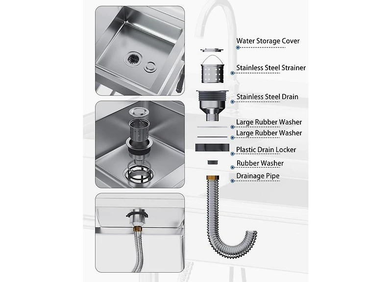 Aecojoy Stainless Steel Utility Sink, Free Standing Single Bowl Commercial Kitchen Sinks with Faucet