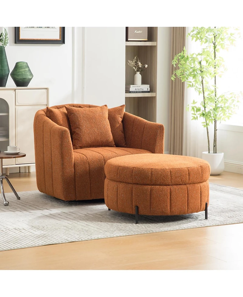 Streamdale Furniture Swivel Barrel Chair and Half with Storage Ottoman Set