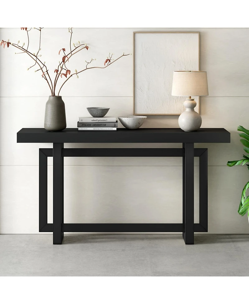 Rainsken 59" Contemporary Minimalist Console Table, with Thick Pine Wood Legs, Unique Triple Rectangle Design, for Hallway Entrance Foyer