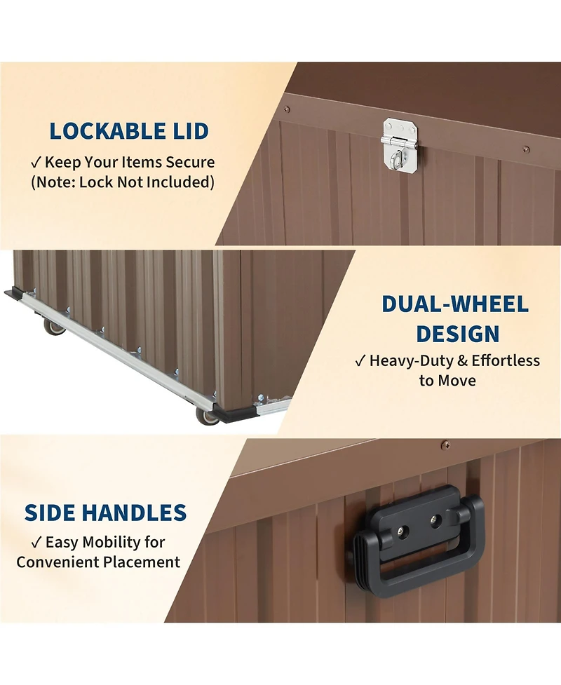 gaomon Deck Box 160 Gallon Waterproof Patio Storage Container, Metal Outdoor Storage Box with 0.6 mm Galvanized Steel and 0.3 mm Coated Steel Panels