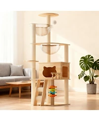 6thdruple Cat Tree Tower, Modern Cat Condo with Sisal Scratching, Perch, Acrylic Hammock