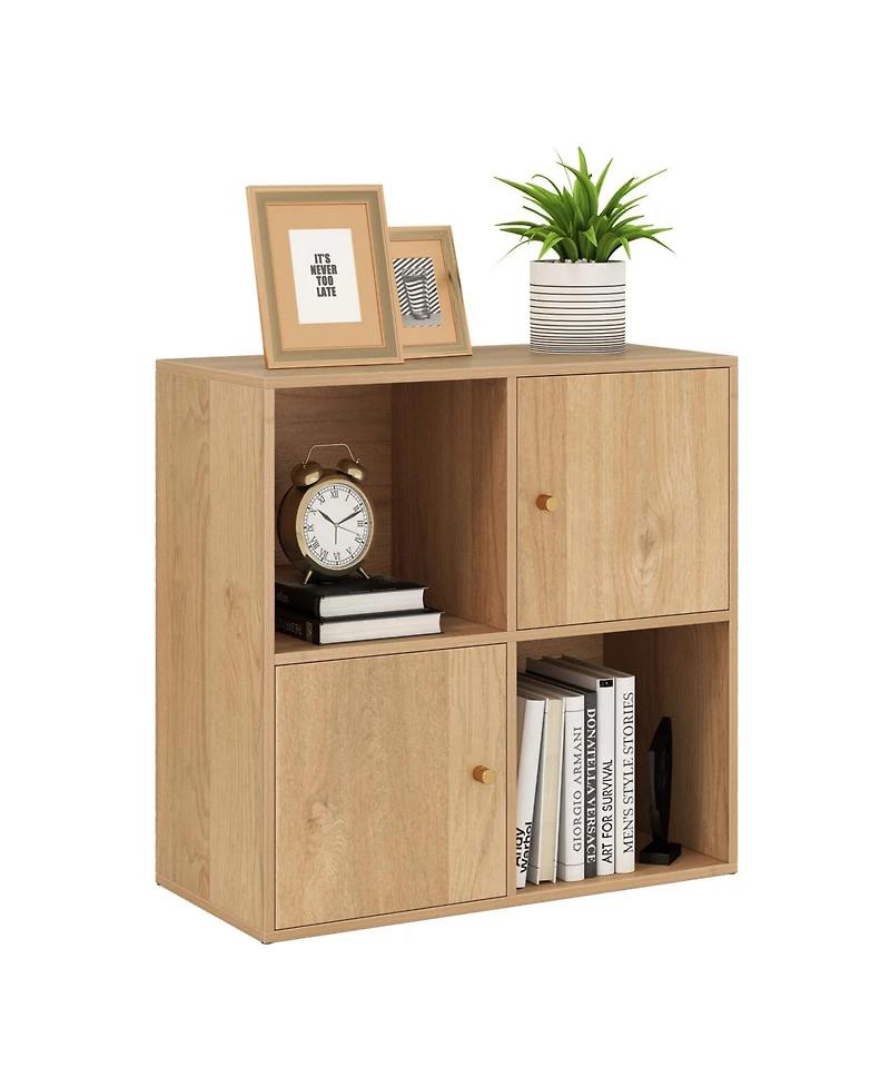 Slickblue Modern 3 Tier Bookshelf with 4 Cubes and Cabinet Storage