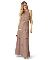 Adrianna Papell Women's Blouson Crewneck Beaded Ball Gown