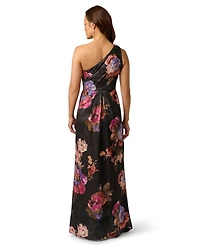 Adrianna Papell Women's Printed One-Shoulder Chiffon Ball Gown