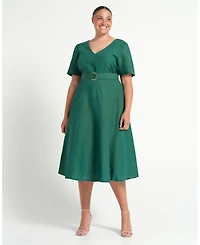 Estelle Women's Aelin Linen Belted Fit Flare Maxi Dress