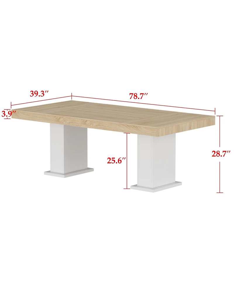Homsee Wooden Top and White Base Table - 78.7x39.4 Inch Large Dining Table | Modern Extendable Table | Living Room Furniture