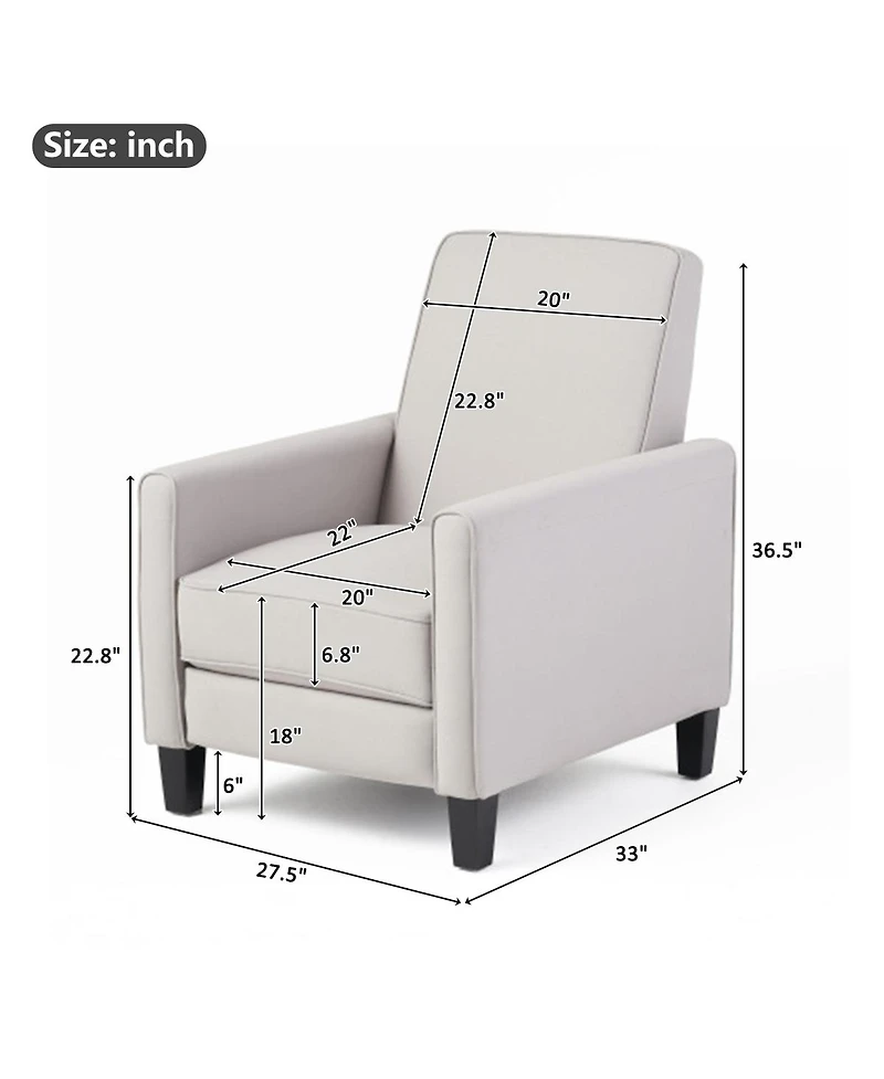 Streamdale Furniture Upholstered Push Back Recliner with Solid Beech Wood Legs