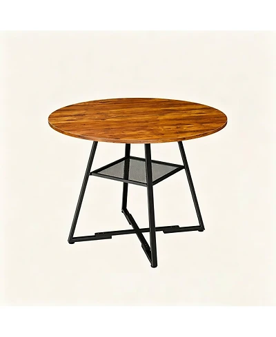 Yiortwo Outdoor Coffee Table with Storage Shelf for 4 to 6 People Round Patio Accent