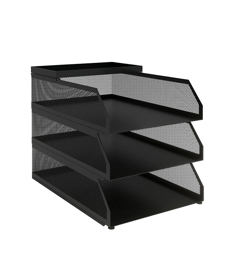 gaomon Stackable Mesh Desk Organizer, 3-Tier Metal Document Tray with Top Shelf