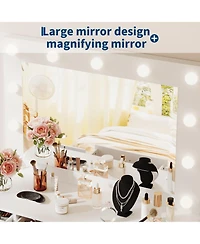 gaomon Vanity Desk With Mirror and Lights, 3-Color Lights Adjustable Brightness Make Up Dressing Table With 2 Drawers,Makeup Desk