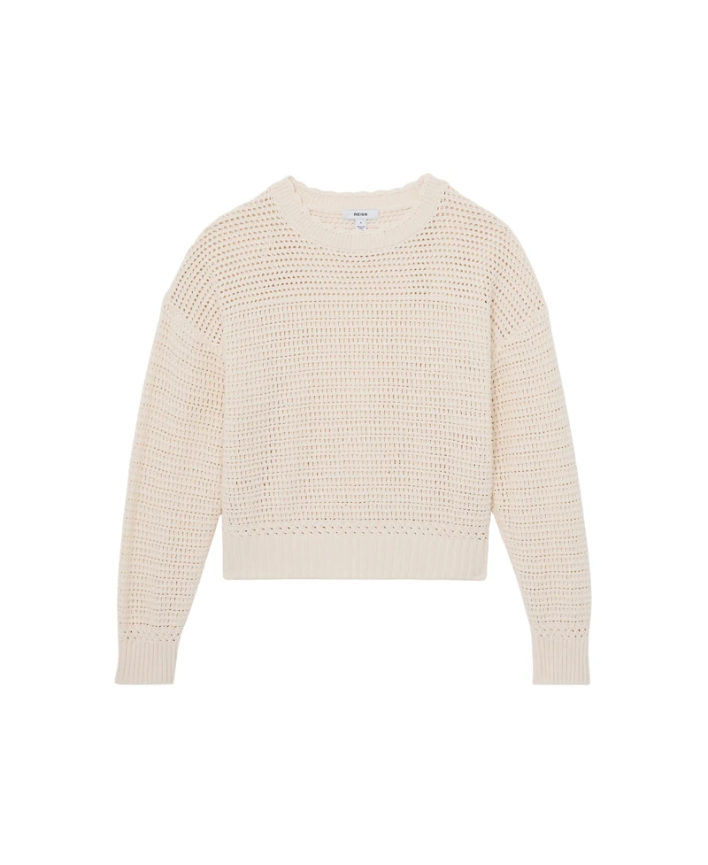 Reiss Women's Cotton Open-Stitch Crewneck Jumper