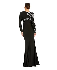 Mac Duggal Petite Jersey Long Sleeve Beaded Column Gown