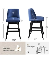 Rainsken Swivel Bar Stools Set of 2, linen fabric, Wood Fram, with Ergonomic Design, for Kitchen Island, Home Bar, Dining Room