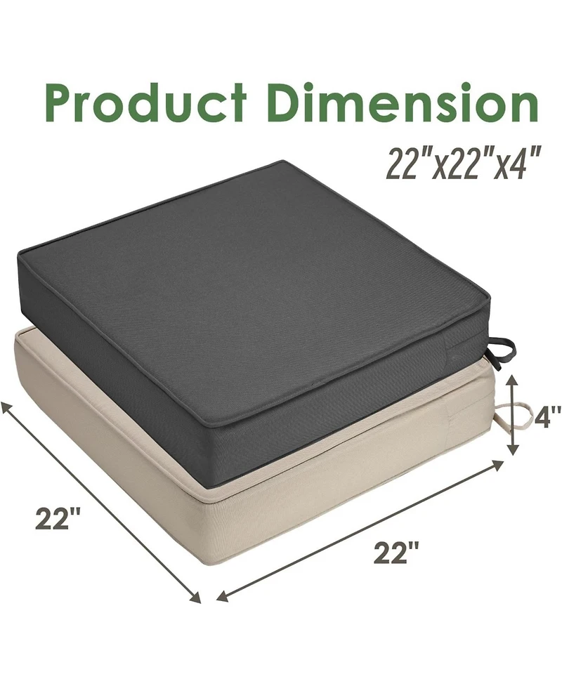 Waterproof Outdoor Chair Cushions Set of 2 - Thick 600D Oxford Foam Seat Pads with Ties for Garden Sofa or Patio, 22"x22"x4"