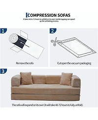 homfan 5-in-1 Convertible Sofa Bed, 80.7" Corduroy Sleeper Sofa with Storage Pocket, Bedroom and Small Spaces