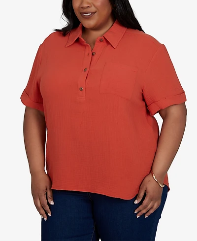 Hearts Of Palm Plus Solid Henley Popover Top