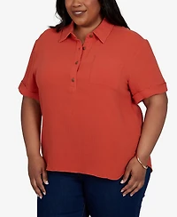 Hearts Of Palm Plus Solid Henley Popover Top