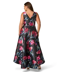 Adrianna Papell Plus Printed Sleeveless Mikado Dress
