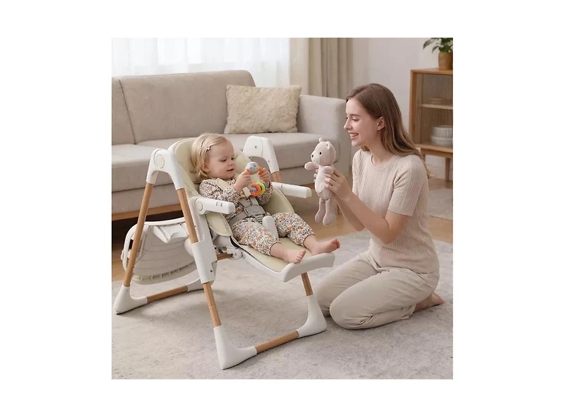 Kinder King BabyKinder Convertible Baby High Chair with Wood Grain Removable Double Tray and Easy Clean Design