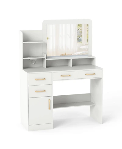 Slickblue Functional Vanity Desk with Mirror and Electrical Outlets for Bedroom