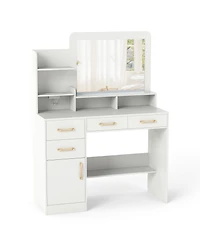 Slickblue Functional Vanity Desk with Mirror and Electrical Outlets for Bedroom