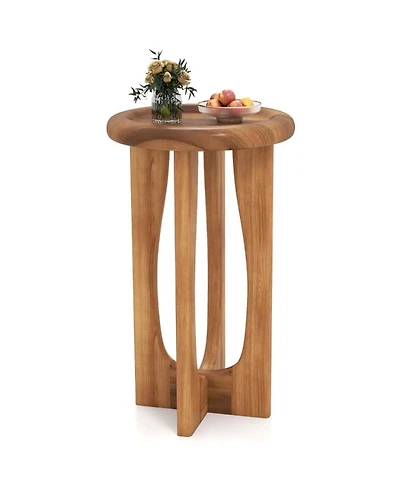 Yiortwo Outdoor Coffee Table with Round Tray Top and Solid Mahogany Wood Cross Legs