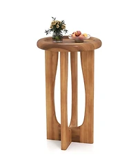 Yiortwo Outdoor Coffee Table with Round Tray Top and Solid Mahogany Wood Cross Legs