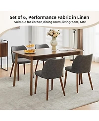 gaomon Dining Chair Set of 6, Linen Upholstered Dining Chair with Solid Wood Legs, Wing Backrest, Wooden Kitchen Chair