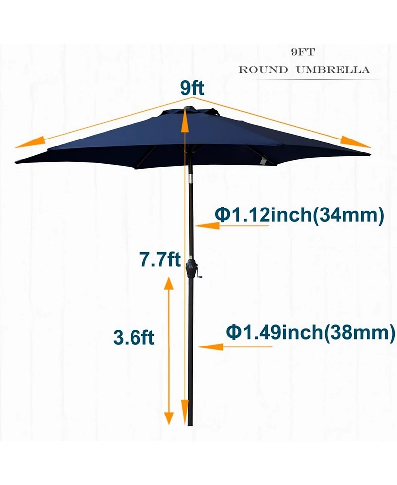 Yiortwo 9 Ft Patio Umbrella with Crank Lift and Push Button Tilt for Outdoor Dining