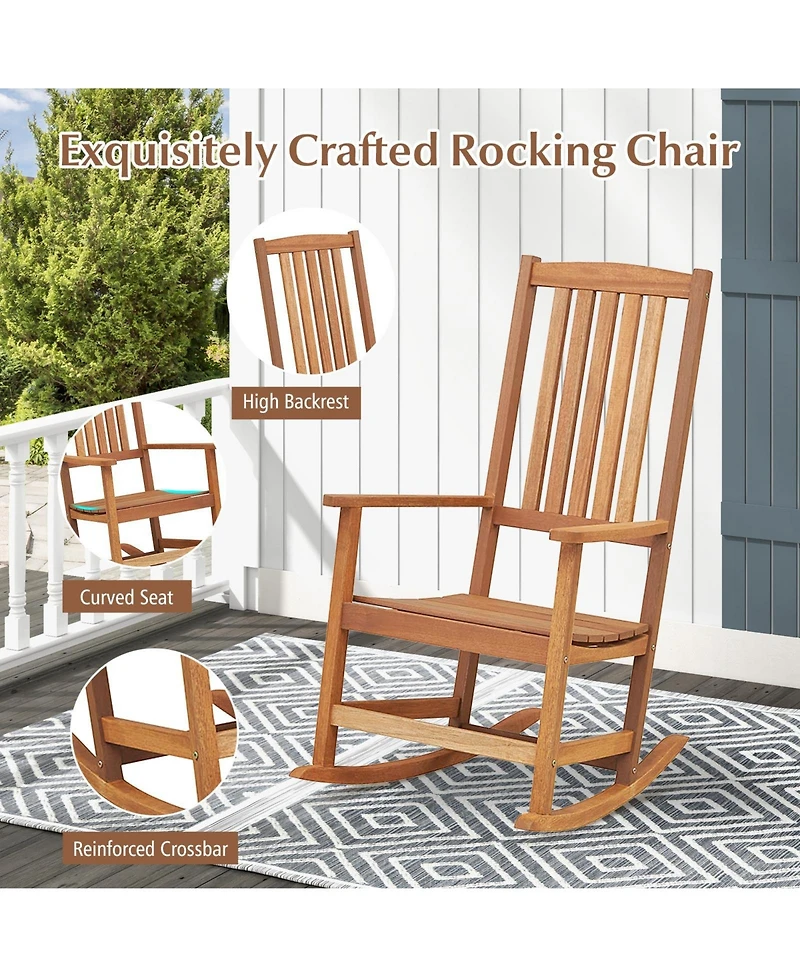 Wood Folding Square Table & 2pcs Rocking Chair Set with Slatted Seat & Tabletop