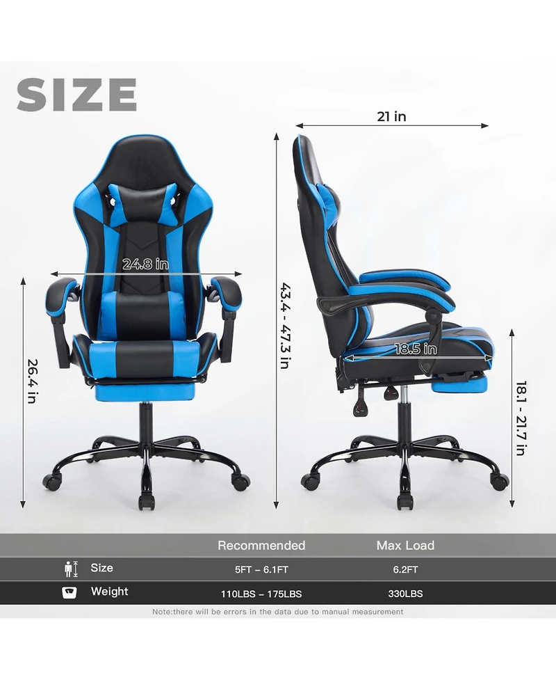 ECHTPeak Gaming Chair with Footrest, Headrest and Lumbar Support, Pvc Leather Material, Support Racing Style Video for Office/Home