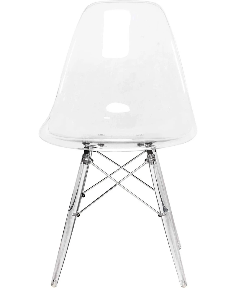 LeisureMod Cresco Modern Molded Dining Chair Set of 2 Chrome-Plated Eiffel Base and Acrylic Support Legs Ergonomic Curved Seat Accent Side