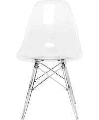 LeisureMod Cresco Modern Molded Dining Chair Set of 2 Chrome-Plated Eiffel Base and Acrylic Support Legs Ergonomic Curved Seat Accent Side