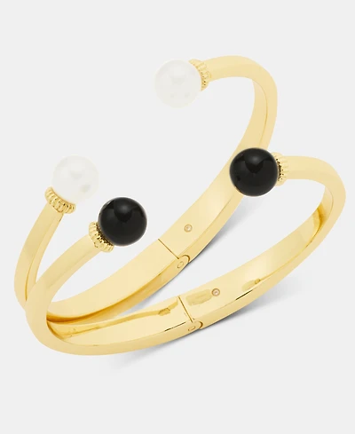 Charter Club Glass and Faux Pearl Bangle Bracelet, Set of Two, Macy's Exclusive