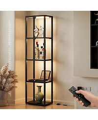 Tribesigns Display Shelf Floor Lamp with Shelves, Glass Display Cabinet with Remote and 3 Cct Dimmable Led,5-Tier Wooden Conner Bookshelf Lamp