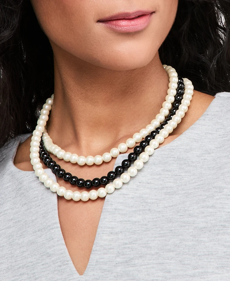 Charter Club Glass and Faux Pearl Three-Row Necklace, Macy's Exclusive
