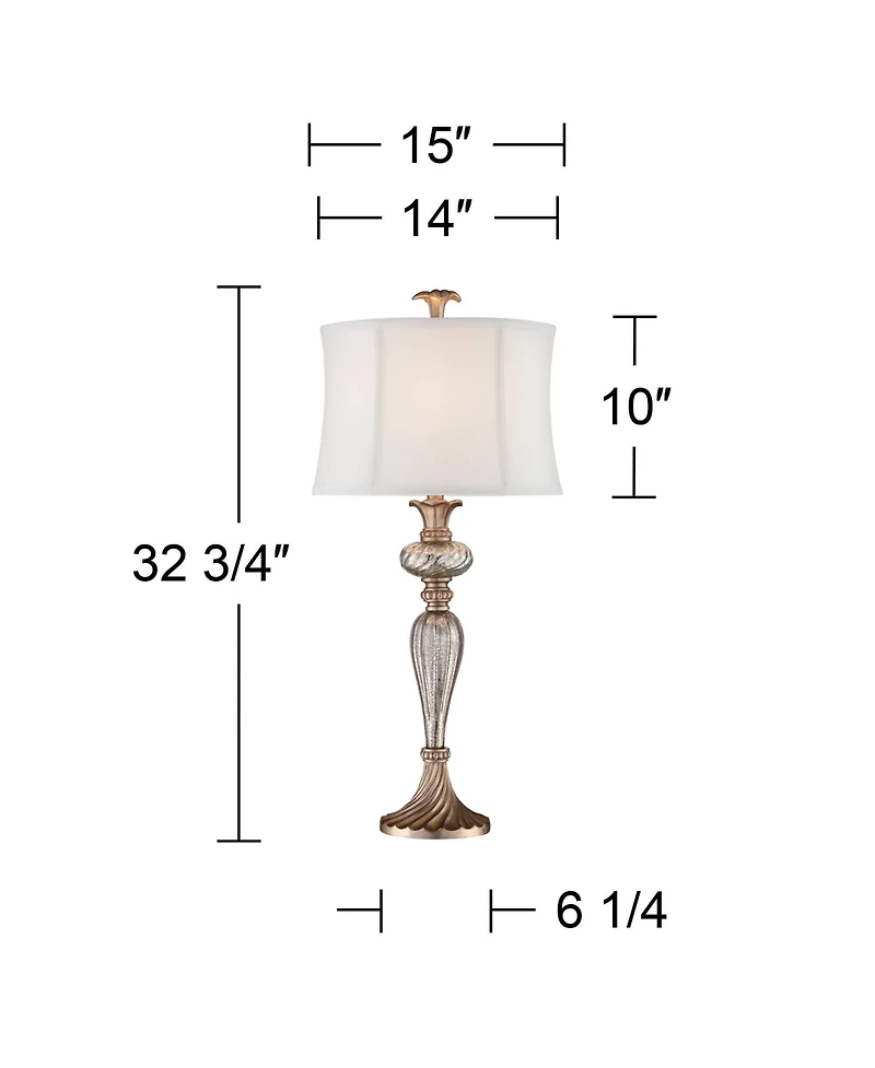 Regency Hill Traditional Table Lamp with Usb Charging Port 32.75" Tall Mercury Glass Drum Shade for Living Room Bedroom House Bedside