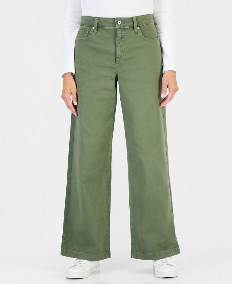 Style & Co Women's High-Waist Wide-Leg Cotton-Blend Pants, Macy's Exclusive