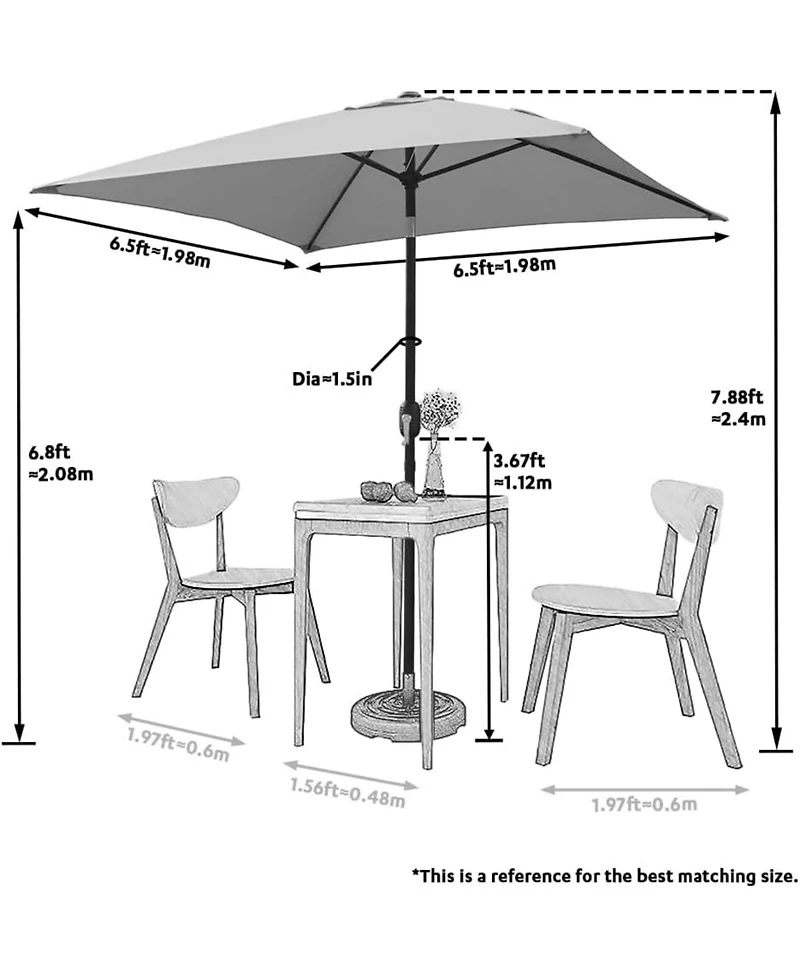 Yiortwo Patio Umbrella with Crank Lift and Push Button Tilt for Outdoor Dining