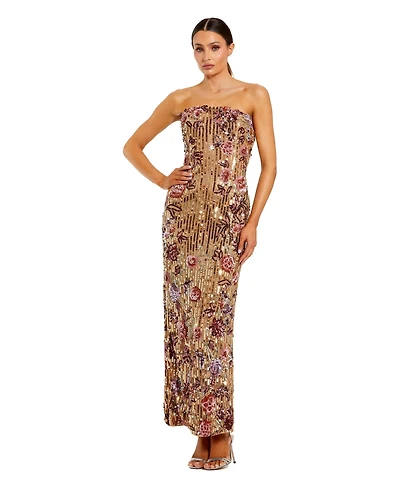 Mac Duggal Petite Floral Embellished Strapless Column Dress